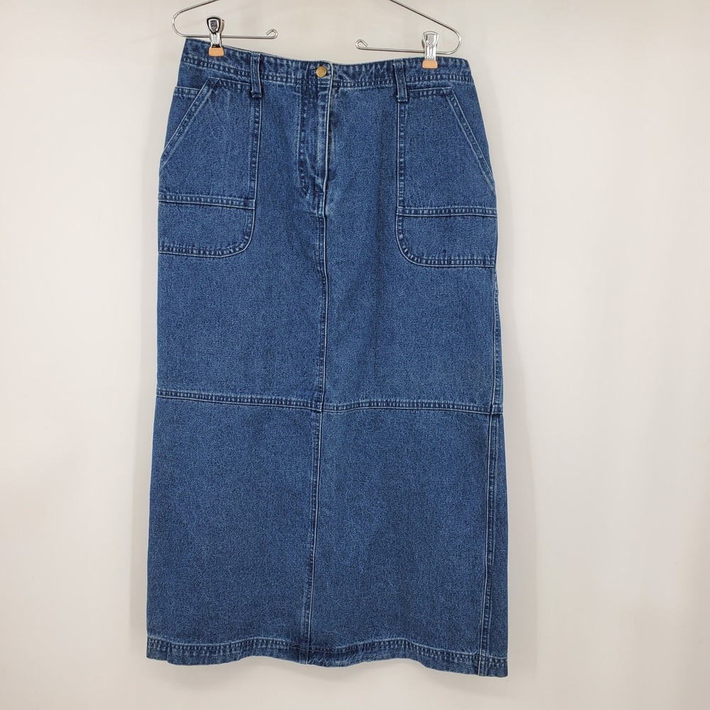 Christopher & Banks Blue Denim Maxi Skirt 10 Slit Cottagecore Western Prairie